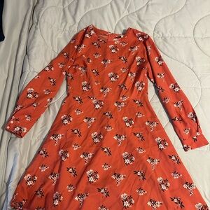 LOFT Orange Floral Long Sleeve Dress